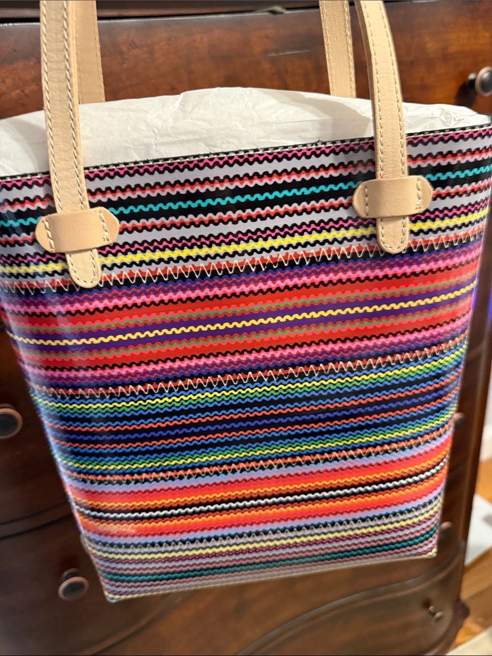 Consuela Reese Striped Tote Bag with Tan Handles - Picture 5 of 7